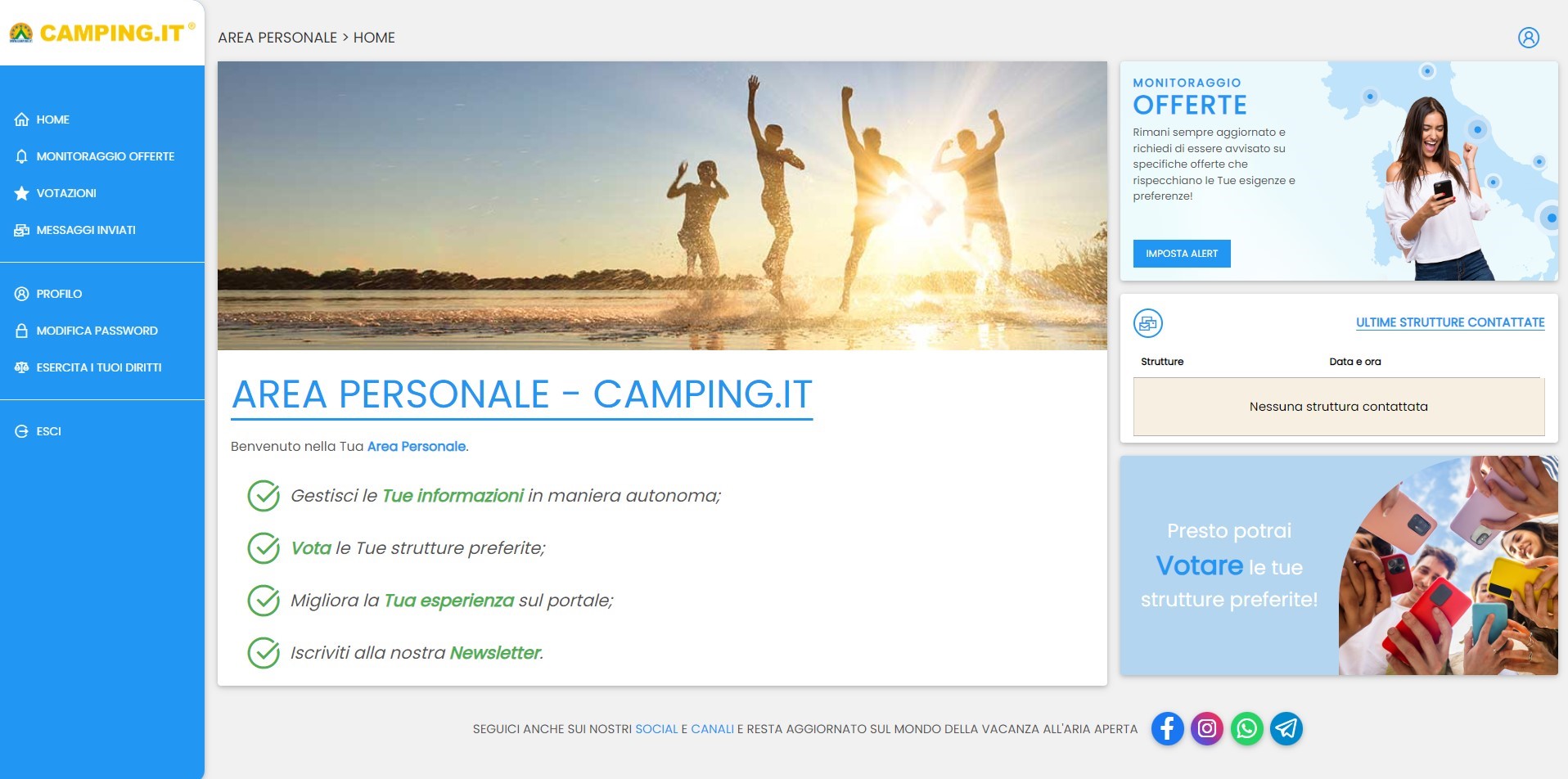 Preview of the CAMPING.IT personal area